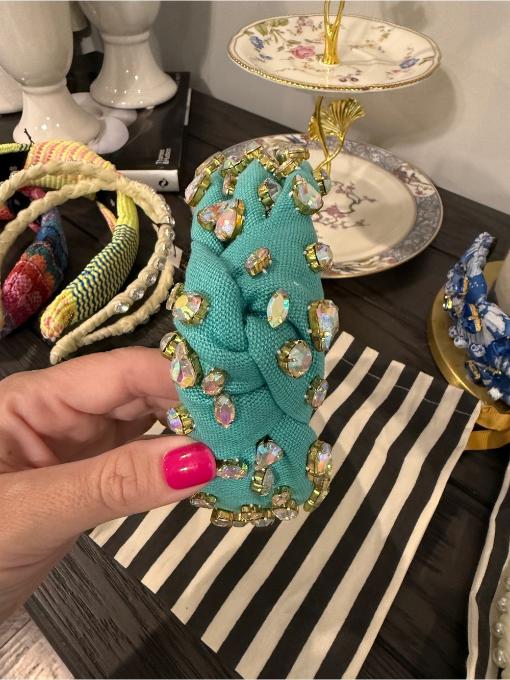 Lele Sadoughi Turquoise Jeweled Padded Headband - Picture 7 of 8